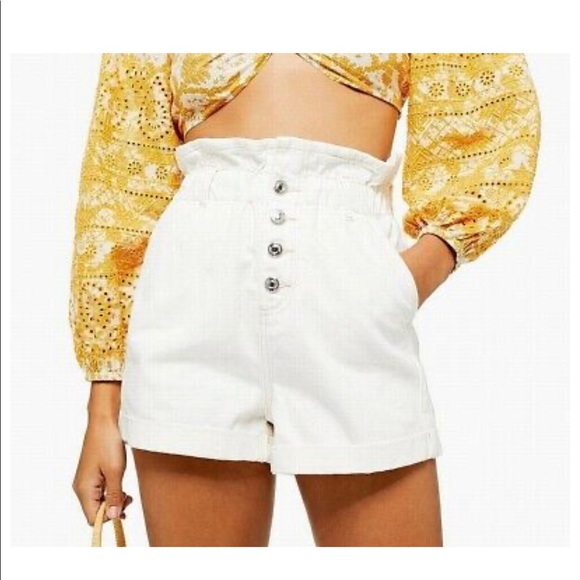 Topshop Paperbag Denim Shorts sz 12 in White NWT - Picture 1 of 4